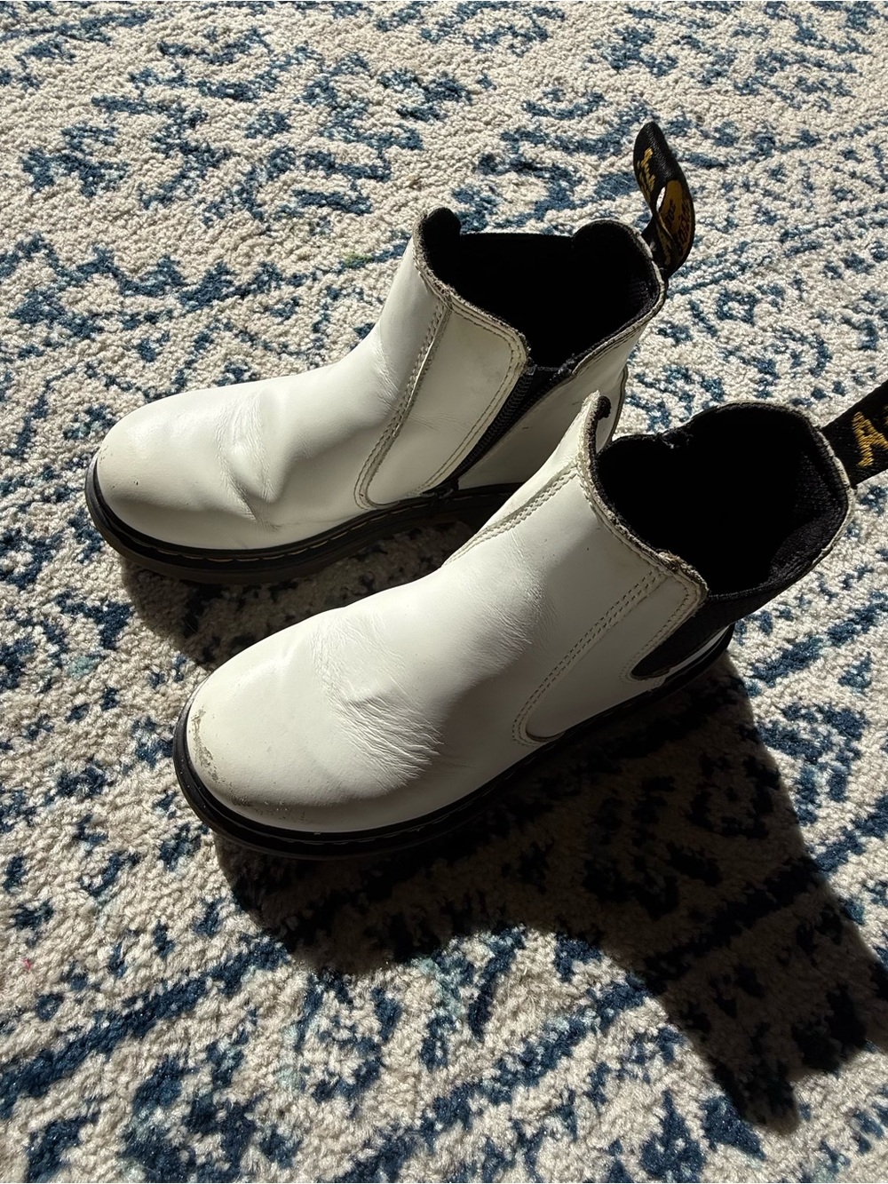 White Leather Chelsea Boots with Black Trim